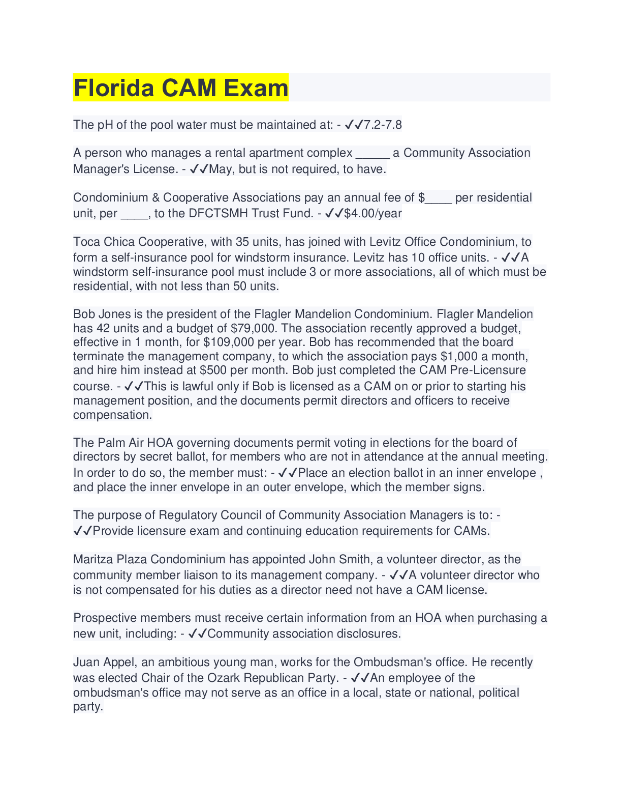 Preview image for Florida CAM Exam | 100 Questions with 100% Correct Answers